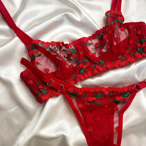 Kırmızı Cherry Balenli Bralet Takım