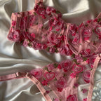 Cirella Pembe Çiçek Desenli Bralet Takım