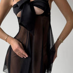 Siyah Violet Fiyonk Detaylı Transparan Babydoll