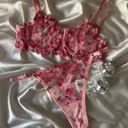 Cirella Pembe Çiçek Desenli Bralet Takım