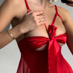 Kırmızı Violet Fiyonk Detaylı Transparan Babydoll